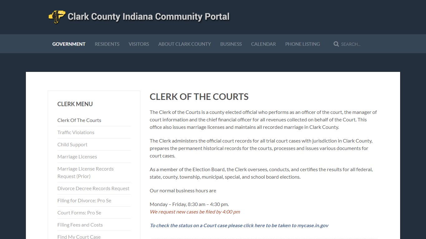 CLERK OF THE COURTS - Clark County Indiana Clerk's Office